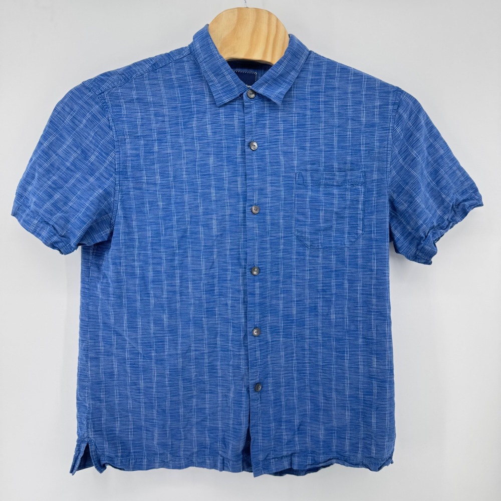 Tommy Bahama Mens XL Blue Silk Windowpane Check Short Sleeve Button Up Shirt - Picture 2 of 12